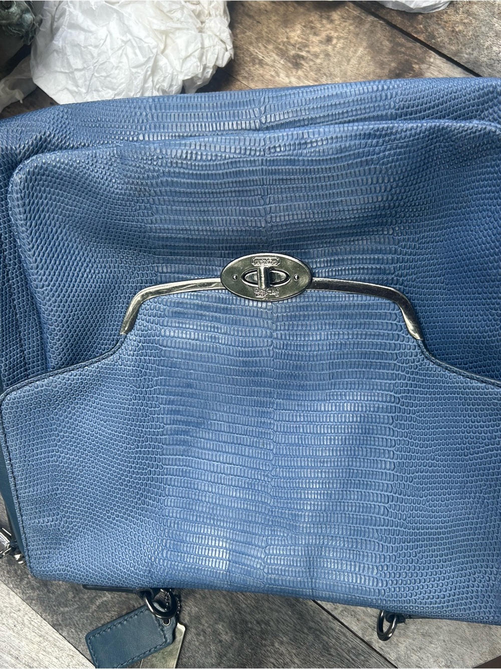 Coach Madison Lizard Embossed Tote Blue Bag - Picture 11 of 16